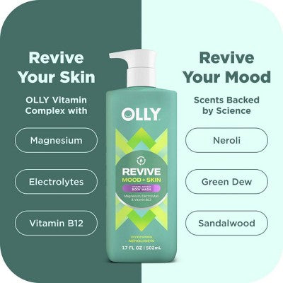 OLLY Revive Mood and Skin Vitamin-Infused Mini Body Wash - Travel Size - Neroli Dew - 3 fl oz: Paraben-Free, Sulfate-Free, Gel Form
