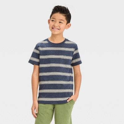 Boys' Short Sleeve Striped T-Shirt - Cat & Jack Navy Blue XS