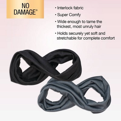 scunci No Damage Total Comfort Extra Wide Headbands - Gray/Black - 2pcs