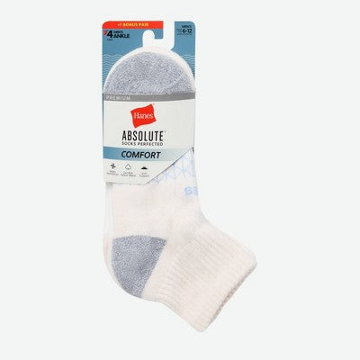 Hanes Men's 4pk Ankle Socks Pack, Absolute Comfort Cushioned Quarter Socks, Moisture-Wicking, Beige/White 6-12