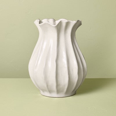 16" Pleated Ceramic Vase Sour Cream - Hearth & Hand with Magnolia (LOCAL PICKUP ONLY)