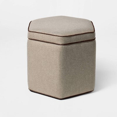 Storage Ottoman with Twisted Piping Detail Brown Linen - Threshold designed with Studio McGee (LOCAL PICKUP ONLY)
