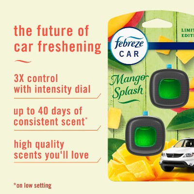 Febreze Car Air Freshener Vent Clip Mango Splash - 2ct: Oil, Non-Powered