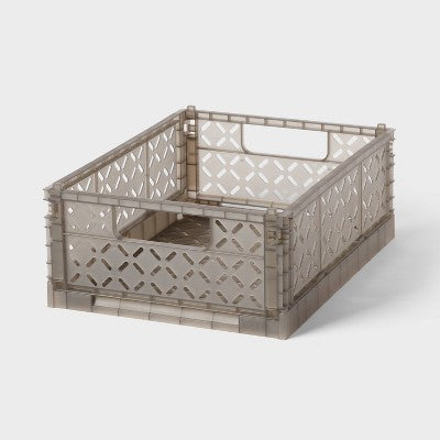 Rectangular Plastic Foldable Medium Crate Gray - Brightroom