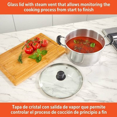 IMUSA 8qt Aluminum Pot with Glass Lid and Bakelite Handles: Medium Soup Pot, Stay-Cool Handle, Even-Heating