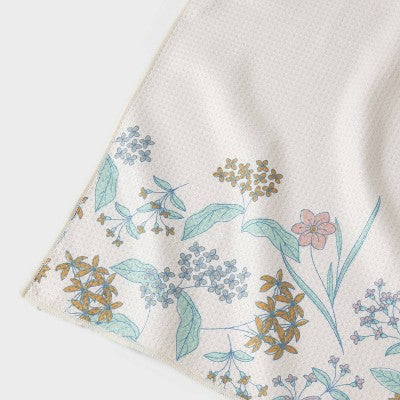 1pc Quick Dry Floral Border Waffle Hand Towel White - Room Essentials