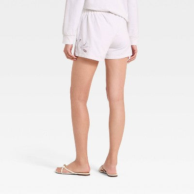 Women's Knit Eyelet Leisure Shorts - A New Day White S