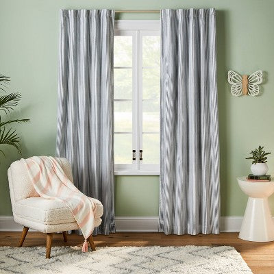 42"W x 84"L Irregular Mini Striped Kids' Blackout Window Curtain Panel Black - Pillowfort