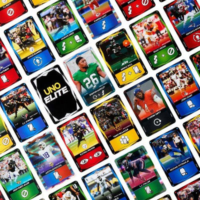 UNO Elite NFL Card Game 2025 Alt Jerseys Edition Starter Pack with 4 Booster Packs & 2 Promo Cards