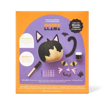 Halloween Craft Embellished Paper Mache Cat Pumpkin Painting Kit - Mondo Llama