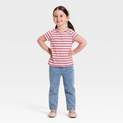 Toddler Girls' Short Sleeve Ribbed T-Shirt - Cat & Jack Pink 18M