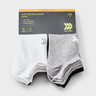 Women's Lightweight Everyday 10+1pk No Show Socks - All In Motion Core Mix - 4-10