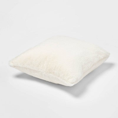 Faux Rabbit Fur Square Throw Pillow Cream - Threshold: Decorative Cushion for Indoor, Removable Cover, Zip Closure