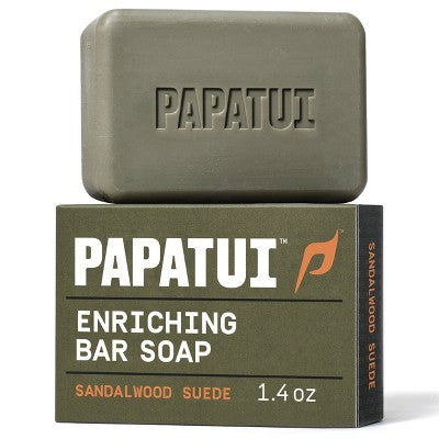 Papatui Men's Exfoliating and Hydrating Sulfate-Free Mango Butter, Avocado Oil and Ceramides Mini Bar Soap - Sandalwood Suede - 1.4oz