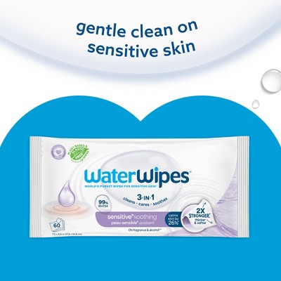 WaterWipes Sensitive+ Soothing Wipes, 3-In-1 Cleans,Soothes, 99% Water with Botanical Extract, Unscented & Hypoallergenic Baby Wipes, 240ct