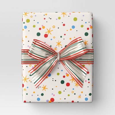 30" 90 sq ft Christmas Roll Wrap Multi-Color Dots/Stars on Cream - Wondershop (LOCAL PICKUP ONLY)