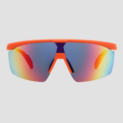 Men's Rubberized Plastic Shield Sunglasses - All In Motion Neon Red