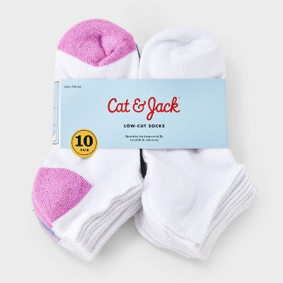 Girls' 10pk Low Socks - Cat & Jack White S