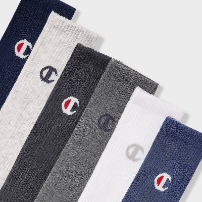 Champion Iconic Essentials Men's 6pk Cushion Crew Socks - Blue 6-12