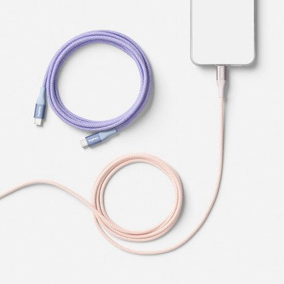 6 ft USB-C to USB-C Braided Cable 2pk - heyday Peri-Blue Cosmetic Pink