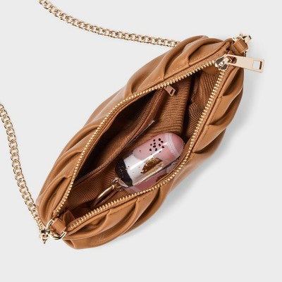 Croissant Crossbody Bag - A New Day Brown: Shell, Metal Handle, Detachable Strap, Zip Closure, 45.5" Strap Length