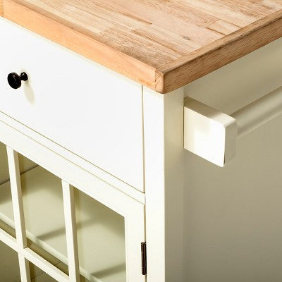 Windham Wood Top Kitchen Island Off White - Threshold (Assembly required): Pine & Rubberwood Frame, Storage Cart with Casters (LOCAL PICKUP ONLY)