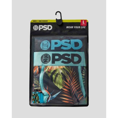 PSD Men's Floral Print Boxer Briefs 2pk - Green/Light Aqua Blue/Black L