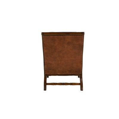 Traditional Teak Wood Accent Chair with Arms and Ottoman Brown - Olivia & May: Leather Upholstered, No Assembly Required (LOCAL PICKUP ONLY)