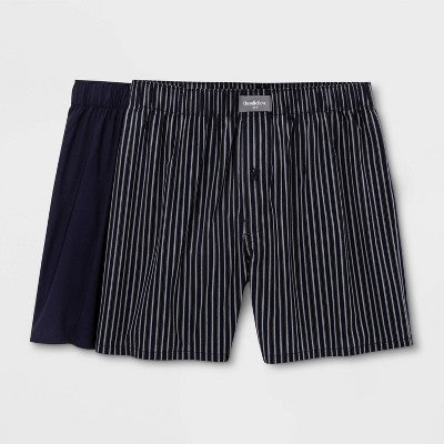 Men's Striped Woven 2pk Boxer - Goodfellow & Co Navy XL