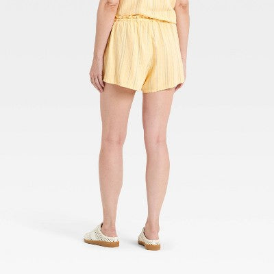 Women's High-Rise Linen Pull-On Shorts - Yellow Striped XL