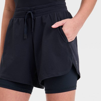 Girls' Active Light 2-In-1 Run Shorts - All In Motion Black L