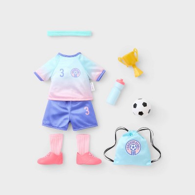 14" Baby Doll Soccer Uniform Outfit - Gigglescape: Sports Theme, 11-Piece Polyester Set