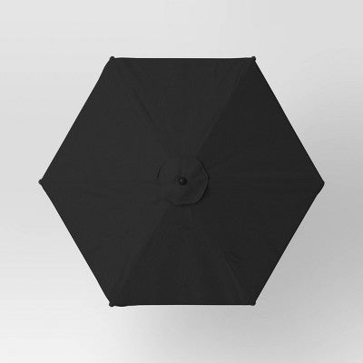 7.5' Tassel Scalloped Edge Outdoor Round Patio Market Umbrella Black with Black Pole - Threshold (LOCAL PICKUP ONLY)