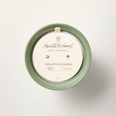 Arch Embossed Ceramic Eucalyptus and Santal Jar Candle Green 12oz - Hearth & Hand with Magnolia