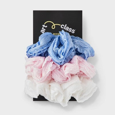 Girls' 3pk Ruffled Fabric Hair Twisters - art class: Fashion Accessory for All Hair Types, Includes Ponytail Holder