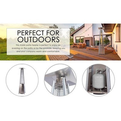 Fire Sense Pyramid Flame Patio Heater 40,000 BTU Outdoor Propane Heater Tower with Wheels - Stainless Steel (LOCAL PICKUP ONLY)