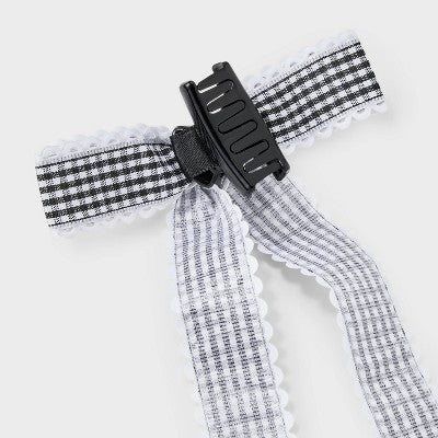 Girls' 2pk Gingham Bow Claw Clip Set - art class Black/White: Classic Pattern Hair Styling Accessory, All Hair Types