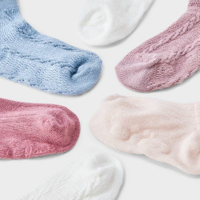 Toddler Girls' 6pk 'Tulip' Low-Cut Socks - Cat & Jack 2T-3T: Recycled Polyester, Spandex, Rib Cuffs, Jacquard Pattern