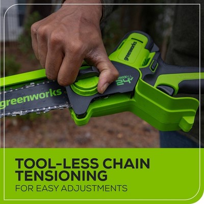 Greenworks POWERALL 6" 24V Cordless Brushless Pruner Saw Kit, 2.0Ah Battery, Charger with BONUS Carry Case and Oil Applicator