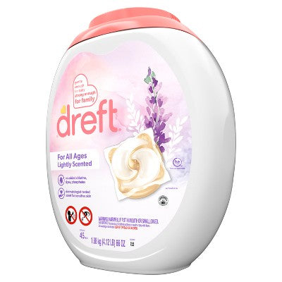 Dreft Lightly Scented HE Compatible Laundry Detergent Soap Pacs - 45ct
