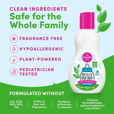 Dapple Bottle & Dish Soap - Fragrance Free - 3 fl oz: Hypoallergenic, Paraben-Free, Sulfate-Free, Dye-Free