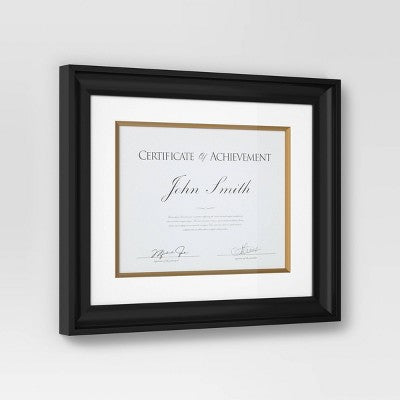 11"x14" Matted to 8.5"x11" Certificate Frame Black - Threshold: Modern Style, Sawtooth Mount, MDF Material