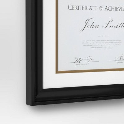 11"x14" Matted to 8.5"x11" Certificate Frame Black - Threshold: Modern Style, Sawtooth Mount, MDF Material