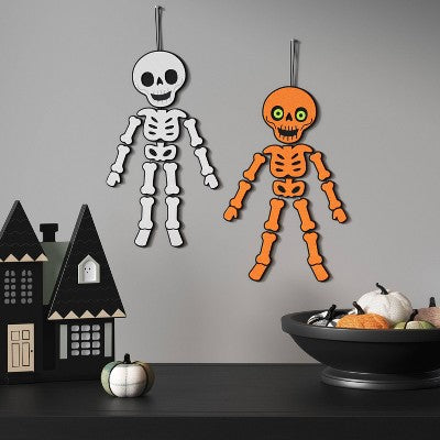 2pk Felt Hanging Skeletons Orange and White Halloween Decorative Figurines - Hyde & EEK! Boutique