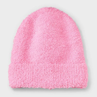 Girls' Fuzzy Knitted Beanie with Pom Hat - art class Pink