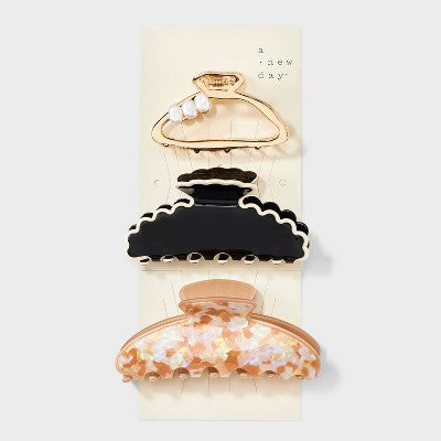 Assorted Marble and Scallop Edge Hair Claw Clip Set 3pc - A New Day Multicolor