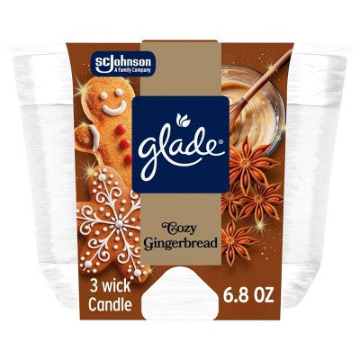 Glade 3 Wick Fall Jar Candles Cozy Gingerbread - 6.8oz
