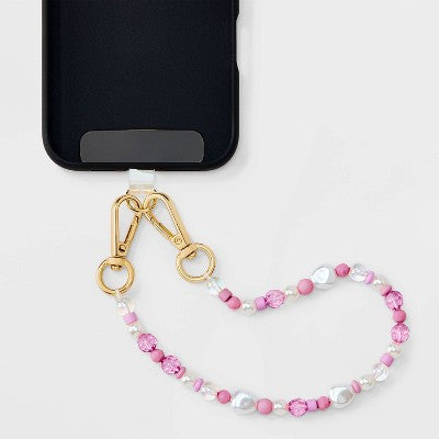 Beaded Accessory Wristlet/Phone Strap - A New Day Pink/White