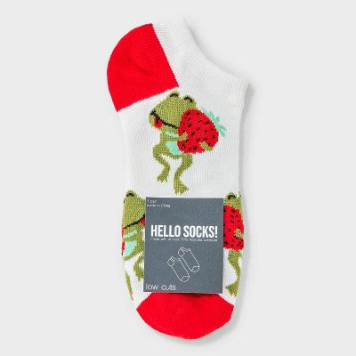 Women's Strawberry Frog Low Cut Socks - White/Red/Green 4-10