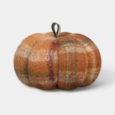 Plaid Faux Mohair Shaped Pumpkin Throw Pillow Orange - Threshold
